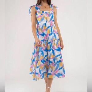 Blue Pepper Tiered Sundress Size Large Abstract Print Tie Strap Nordstrom Rack
